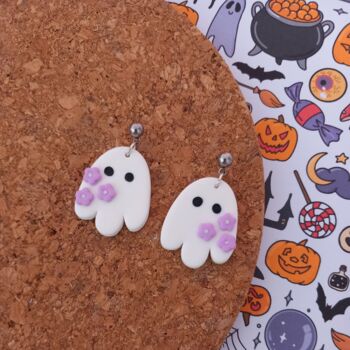 Halloween Cute Ghost Polymer Clay Earrings, 3 of 3