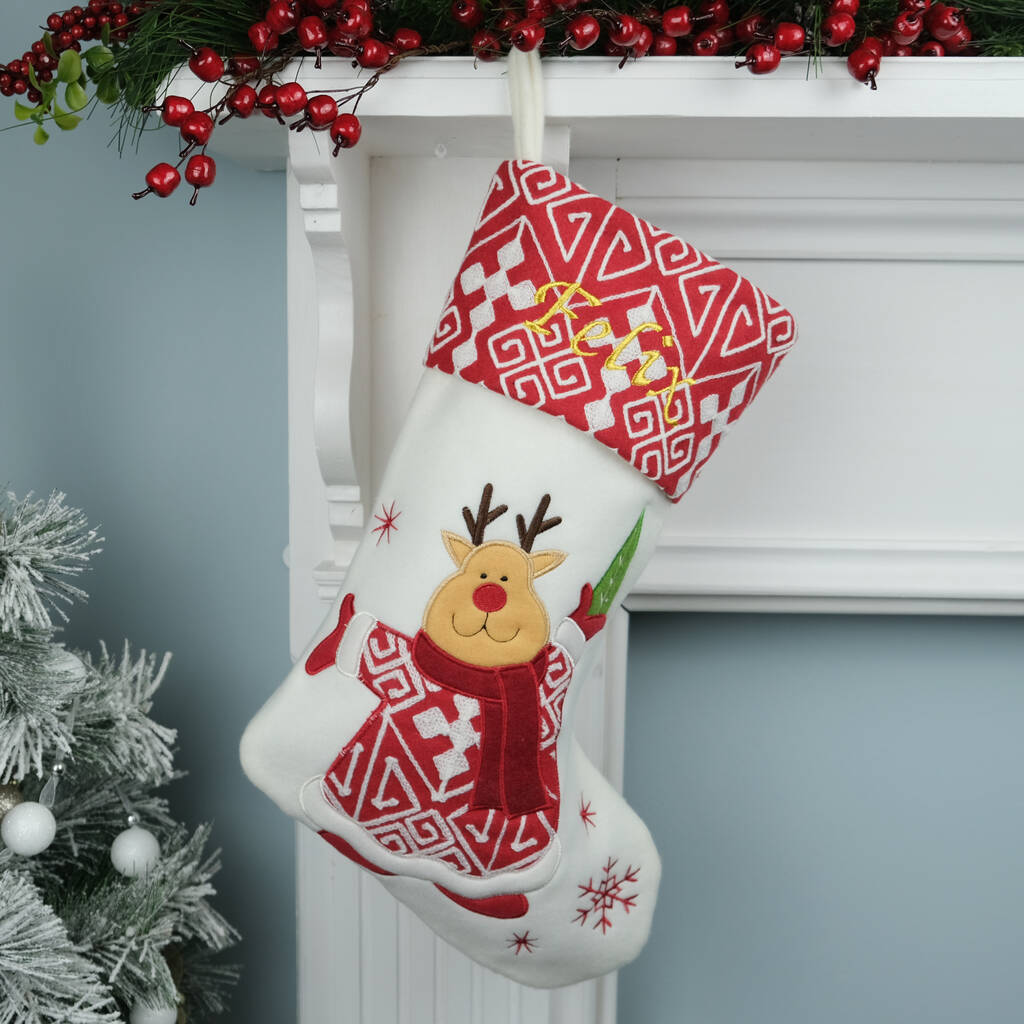 Holiday Time Christmas Stocking – Festive Red, Blue & White Santa Stocking For Gifts - View #6
