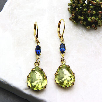 Statement Lime Green And Blue Rhinestone Drop Earrings, 4 of 7