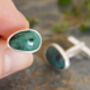 Natural Oval Emerald Cufflinks In Sterling Silver, thumbnail 2 of 3