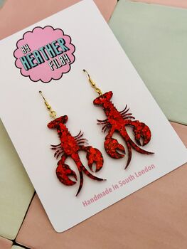 Small Red Glitter Lobster Earrings / You're My Lobster Gift / Romantic Earrings / Valentines Gift, 4 of 6