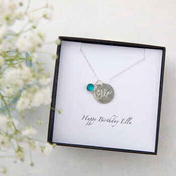 Silver Birthstone And Handwriting Disc Necklace, 4 of 5