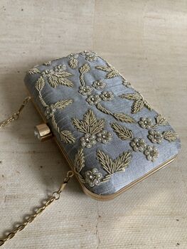Grey Handcrafted Pearl Rectangular Clutch Bag, 7 of 9
