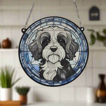 Cavapoo Black And White Stained Glass Effect Suncatcher, 4 of 6