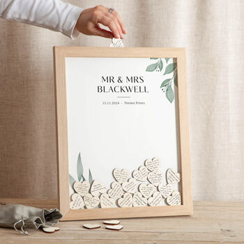 Watercolour Leaves Drop Top Frame Wedding Guest Book, 2 of 5