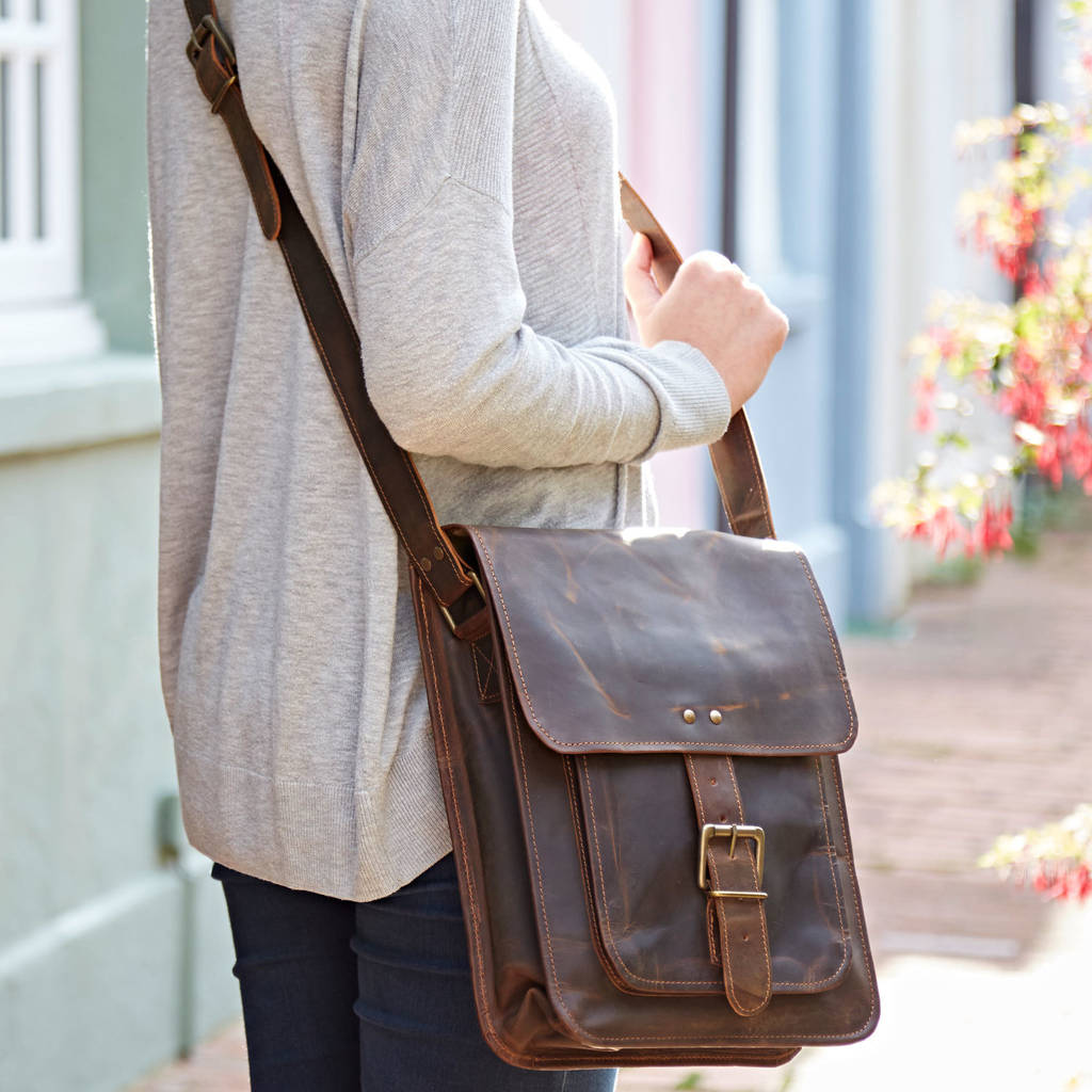 personalised leather messenger bag