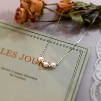Gaia White Ivory Silver Pearl Row Jewel Gift Necklace, 7 of 7