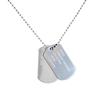 Men's New Baby Personalised Birth Details Dog Tag Army Style Dad Necklace, 2 of 2