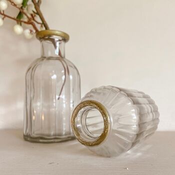 Set Of Two Gold Rim And Clear Glass Bottle Vases, 4 of 7