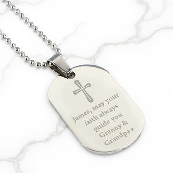 Personalised Cross Stainless Steel Dog Tag Necklace, 4 of 5