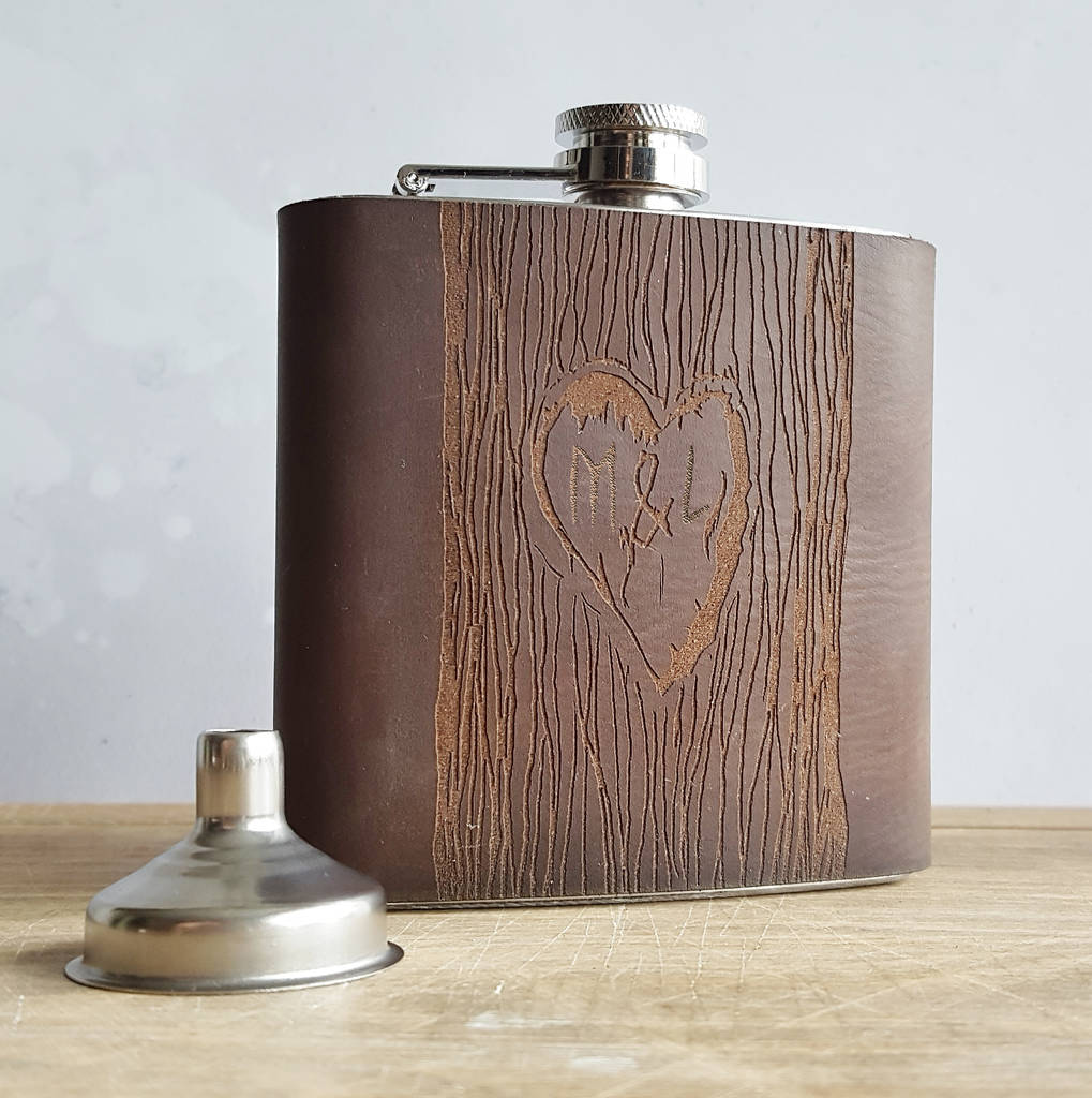 Love Heart Tree Carving Hip Flask, 1 of 6