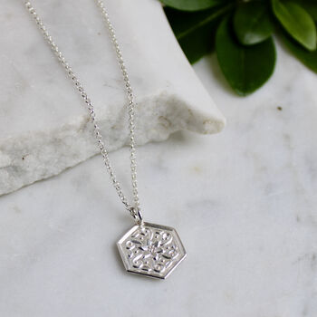 Flower Hexagon Amulet Necklace Sterling Silver, 2 of 9