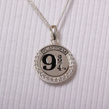 Harry Potter Sterling Silver Platform Nine Three/Four Necklace With Crystals, 2 of 7