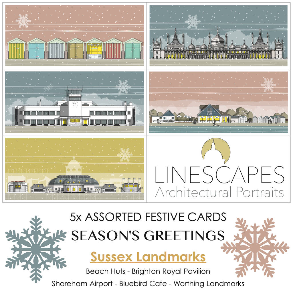 Sussex Landmarks Set Of 5x Christmas Cards, 1 of 6