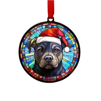 Staffie Black In Santa Hat Suncatcher Decoration, 6 of 6