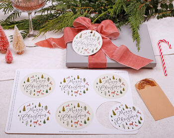 12 Christmas Gift Tags With Christmas Forest Reindeer Design And Gold Twine, 3 of 4