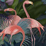 Flamingos In Blue Garden, Art Print, thumbnail 2 of 6