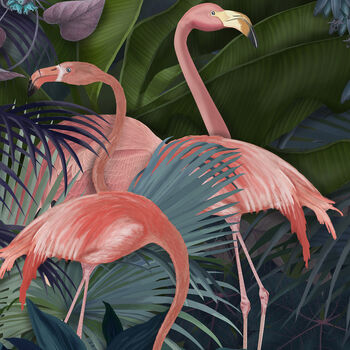 Flamingos In Blue Garden, Art Print, 2 of 6