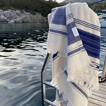 Riviera Striped Peshtemal Towel Ocean Blue, 10 of 11