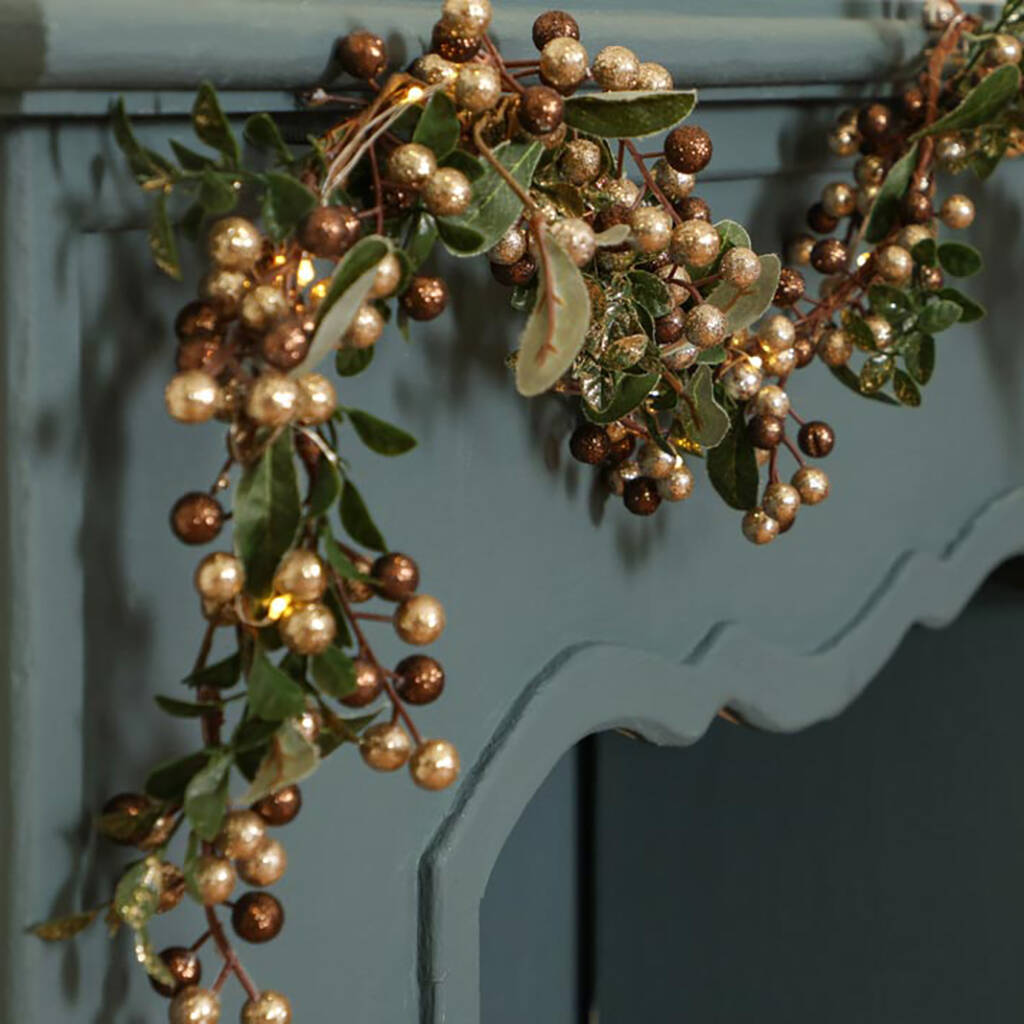 Copper Berry Light Up Christmas Garland, 1 of 7