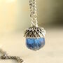 Sapphire Blue Silver Acorn Necklace, thumbnail 2 of 7