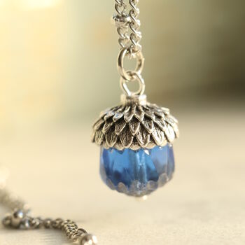Sapphire Blue Silver Acorn Necklace, 2 of 7