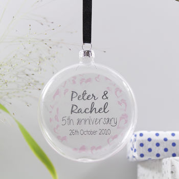 Personalised Heart Pattern 'Anniversary' Flat Bauble, 2 of 5