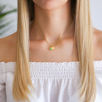 80th Birthday Gift For Her – Sterling Silver Birthstone And Personalised Disc Necklace, 2 of 8