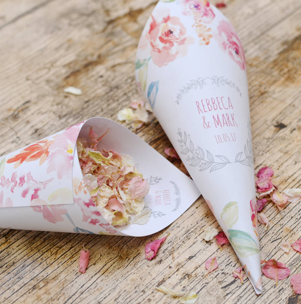 Cottage Garden Personalised Wedding Cones With Confetti By Shropshire ...