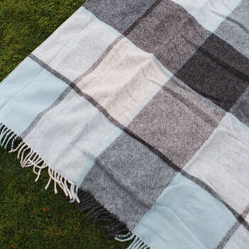 Personalised Blue Grey Check Family Picnic Rug, 3 of 4