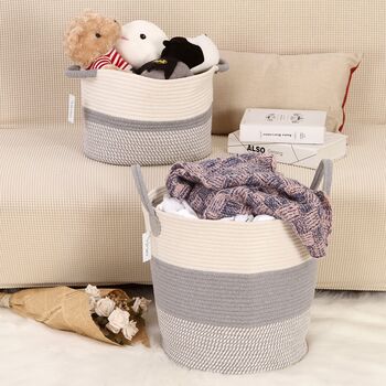 Cotton Rope Collapsible Laundry Storage Basket Hamper, 2 of 6