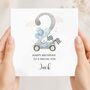 Race Car 2nd Birthday Card, Blue Birthday Card For Son, Nephew,Grandson Any Relationship, thumbnail 1 of 6