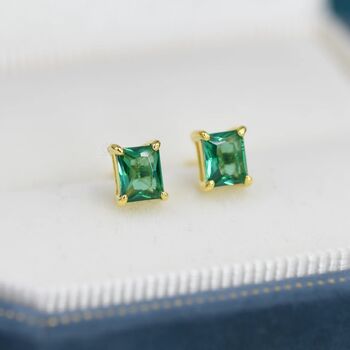 Emerald Cut Emerald Green Cz Stud Earrings, 3 of 12