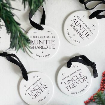 Personalised Ceramic Christmas Bauble For Auntie Or Uncle, 9 of 10