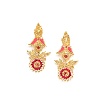 Gold Plated Clip Earrings In Gold And Red Colours, 3 of 3
