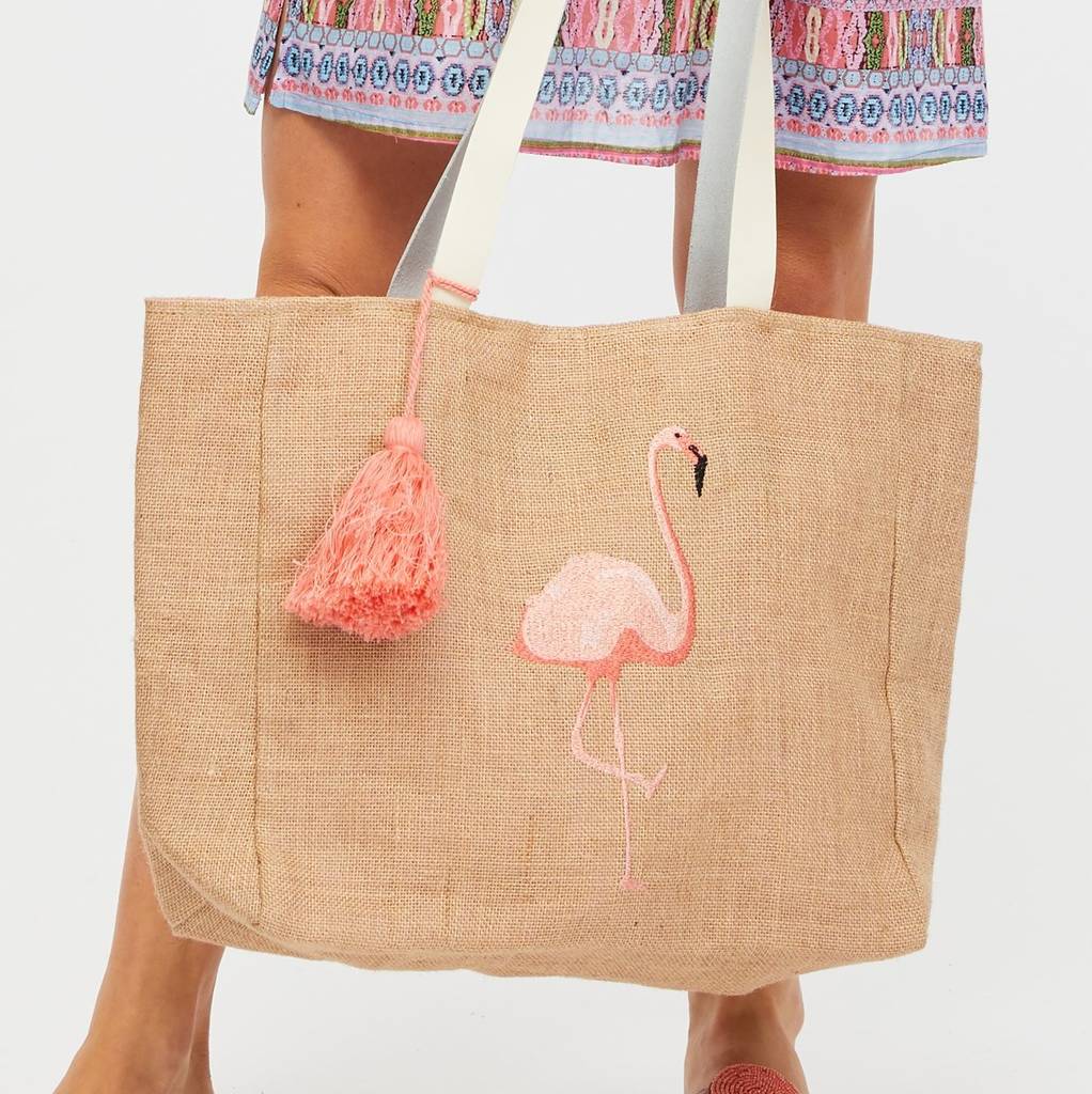 flamingo jute beach bag by aspiga | notonthehighstreet.com