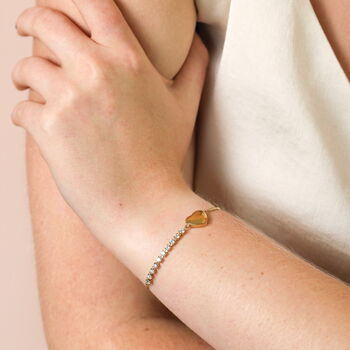 Stainless Steel Crystal Heart Charm Bracelet In Gold Plating, 2 of 5