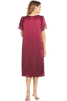 British Made Burgundy Short Sleeved Satin Nightdress With Lace Detail Ladies Size 8 To 28 UK, 5 of 5