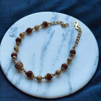 Indian Shiva Rudraksha Gold Beaded Hindu Bracelet, 2 of 7