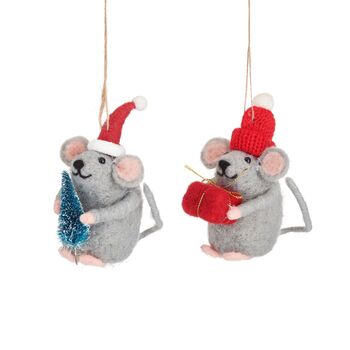 Pair Of Mice With Presents Felt Hanging Decoration, 2 of 2