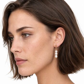 Timeless Three Pearl Drop Earrings, 3 of 7
