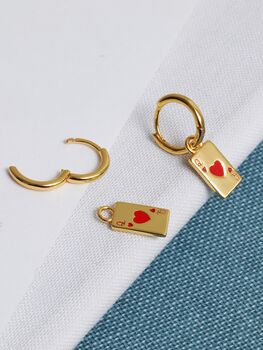 Gold Queen Of Hearts Huggie Hoop Charm Earrings, 4 of 12