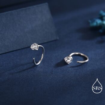 Clear Cz Dot Huggie Hoop Earrings In Sterling Silver, 2 of 11