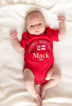 It's Coming Home! Personalised Embroidered World Cup Football Babygro, 2 of 4