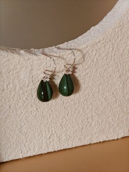 Teardrop Malachite Sterling Silver Dangle Earrings, 7 of 9