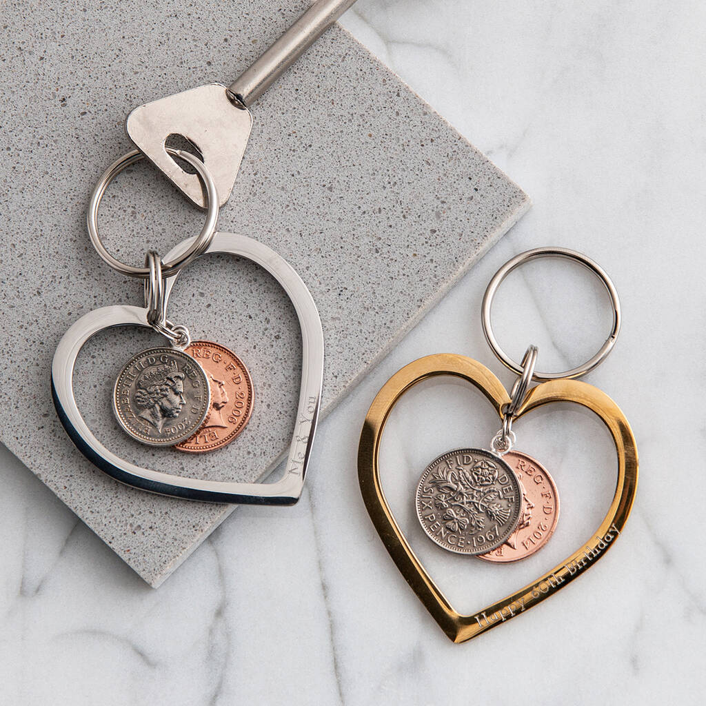 Personalised Heart Coin Keyring In Gold Or Silver By MW Studio