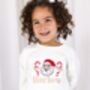 Vintage Santa And Candy Cane Embroidered Personalised Christmas Sweatshirt Jumper, thumbnail 2 of 5