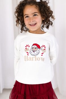 Vintage Santa And Candy Cane Embroidered Personalised Christmas Sweatshirt Jumper, 2 of 5