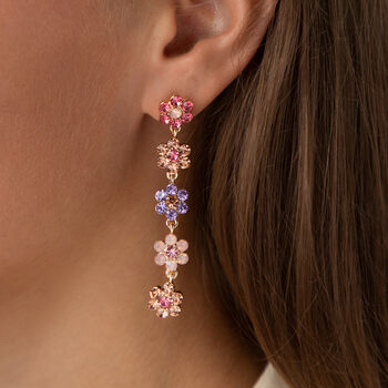 Pastel Coloured Crystal Flower Long Drop Earrings, 2 of 3