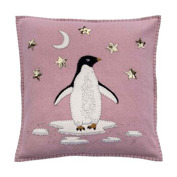 Luxury Wool Christmas Penguin Cushion With Sequin Stars, 3 of 6